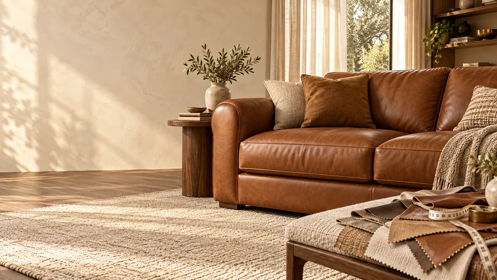 Minh họa ý tưởng sofa và vật liệu bọc — không phải sản phẩm đã thực hiện